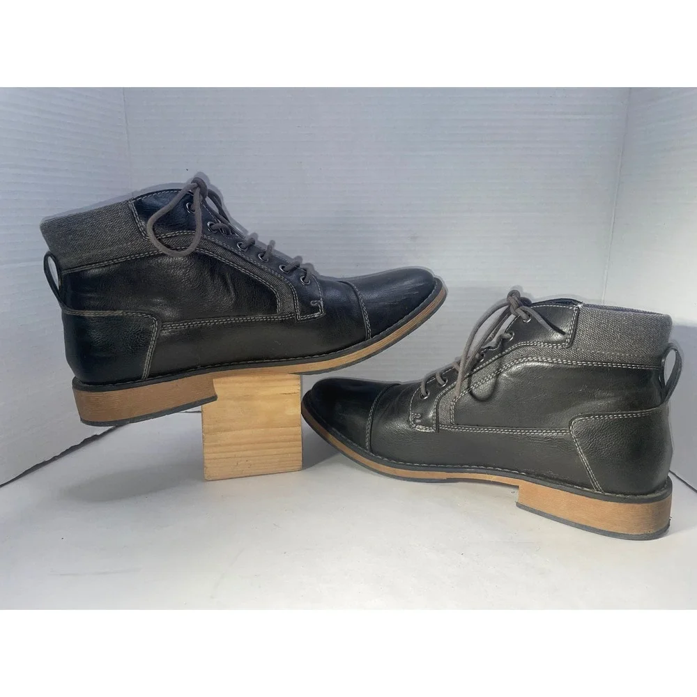 IZOD Mens Size 10.5M Cap Toe‎ Lace Up Ankle Boots Leather Black Gray EXCELLENT